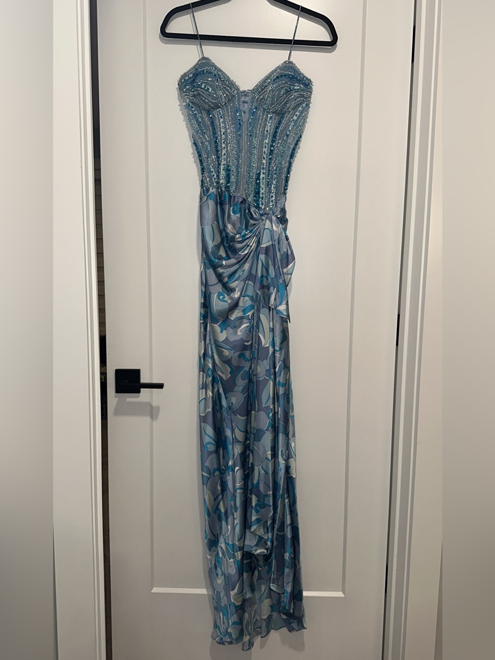 Jovani Light Blue Beaded Strapless Evening Gown